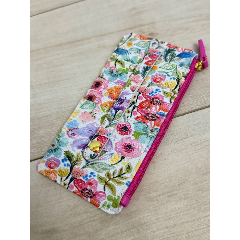 Buxton Floral RFID Card Wallet Multi-Color 533R64R Pink White NEW
